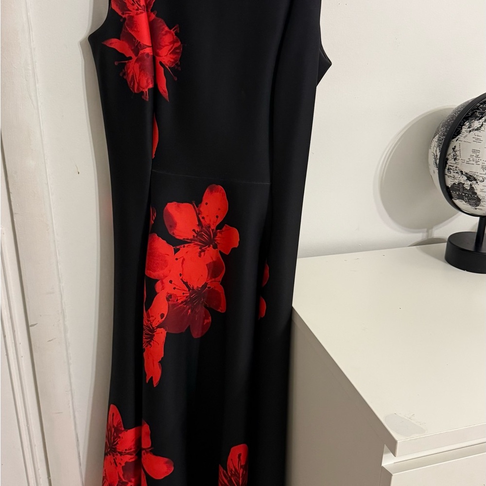 Calvin Klein Black and Red Midi Dress